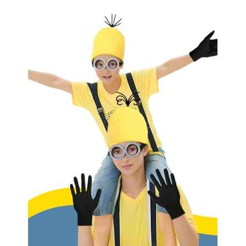 Halloween Costume Adult Accessories,Yellow Beanie Goggles Glasses Gloves for Men Women Cosplay Party Set