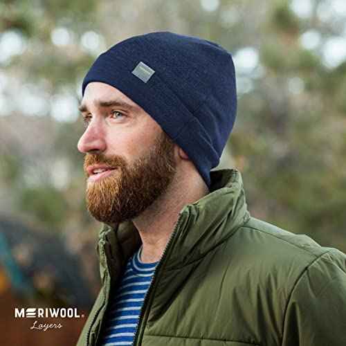 MERIWOOL Unisex Merino Wool Cuff Beanie Winter Hat for Men and Women