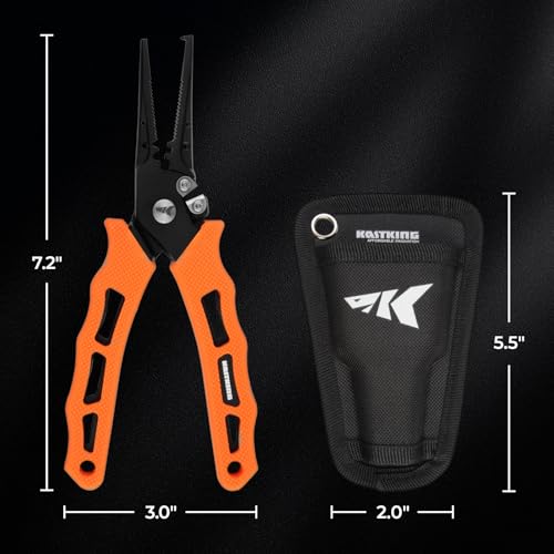 Fishing Split Ring Pliers - 7 Inch, Orange, Stainless Steel, Tungsten Cutters, Multi-Function