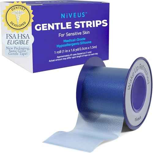 Niveus Gentle Silicone Tape Strips - Dentist Developed, Clear Soft Perforated Silicone Adhesive, FSA HSA Approved, for Sensitive Skin (1 in x 4.9 ft) (Blue Tape)