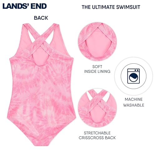 Girls' UPF 50+ Stretch Crisscross Back One-Piece Swimsuit - Cotton Candy, Small