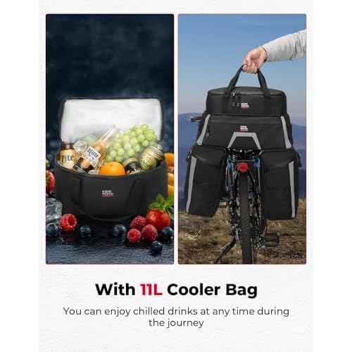 KEMIMOTO Bicycle Panniers Combo 4-in-1, Bike Saddle Cooler Bag with Waterproof Rain Cover, 47L Removable Insulated Cycling Rear Luggage for Warm or Cold Items for Traveling Camping Shopping Commuting