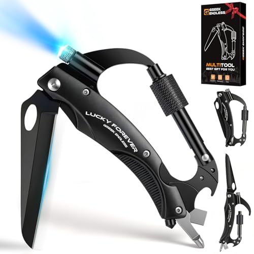 7-in-1 Carabiner Multi-Tool with Pocket Knife, LED Light & Window Breaker for Camping and Outdoor Survival