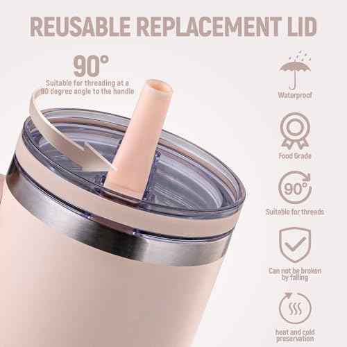 Replacement Lid for Stanley 40oz and 64oz Tumbler.Leakproof Flip Straw Lid Fit stanley Cup Quencher H2.0 40 oz/64 oz and Stanley ProTour 40oz/64oz Tumbler.(Rose Quartz,1-Pack)