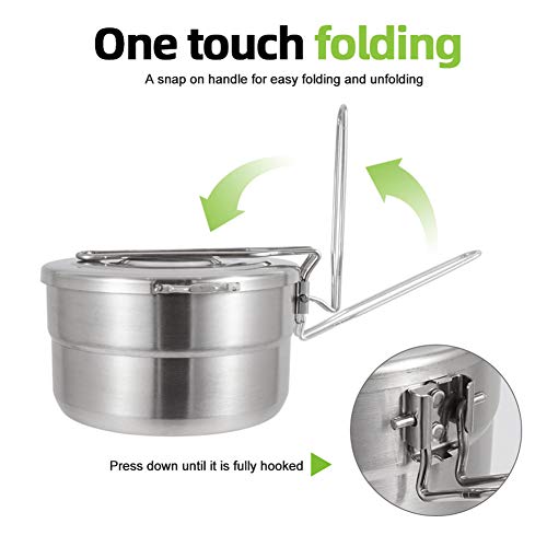 1.5L Stainless Steel Camping Pot with Lid & Folding Handle - Lightweight Outdoor Cookware