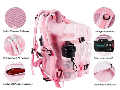 35L Pink Military Tactical Backpack with Molle System & Bottle Holder - Medium