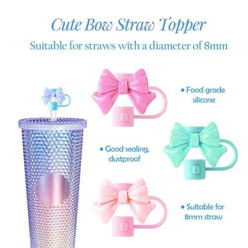 6Pcs Straw Cover for Starbucks Cup, 7-8MM Silicone Straw Topper Cap for Tumblers, Cute Bow Reusable Straw Protector Accessories Compatible with Starbucks Cups