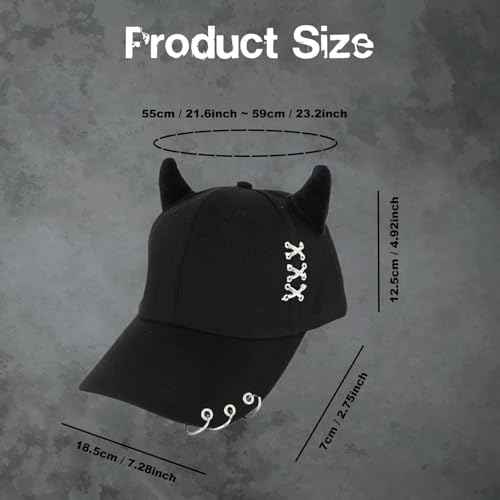 Trendy Adjustable Trucker Hat with Devil Horns, Metal Ring Casual Baseball Cap Women Men, Breathable Cotton K-pop Cap