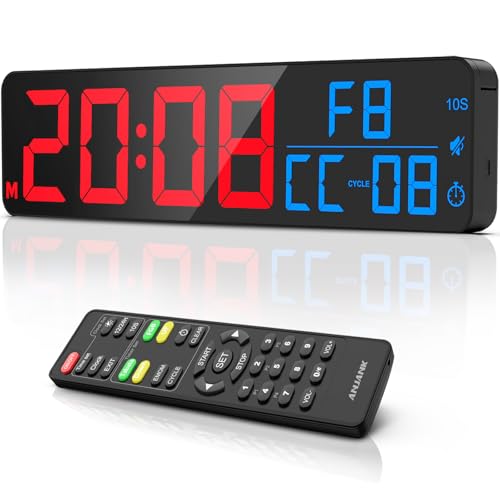 Large 15" Gym Timer LED Wall Clock with Blue & Red Variations, Digital Stopwatch & Interval Training