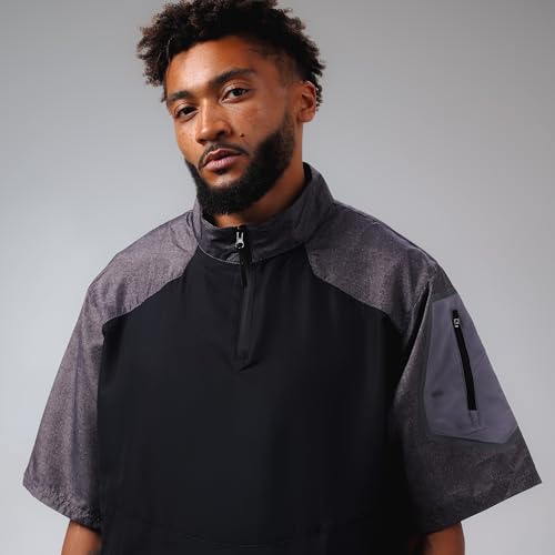 Weather-Resistant Pullover Jacket with Sleeve Pocket - Carbon Print XX-Large
