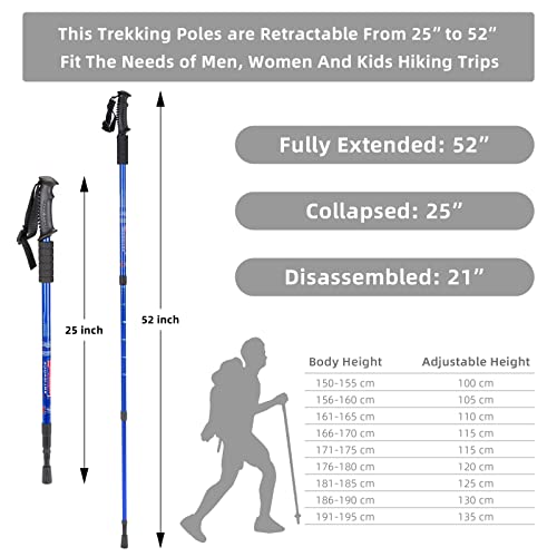 Aihoye Collapsible Hiking Poles - Blue-Black, Lightweight Adjustable Walking Sticks for Men & Women