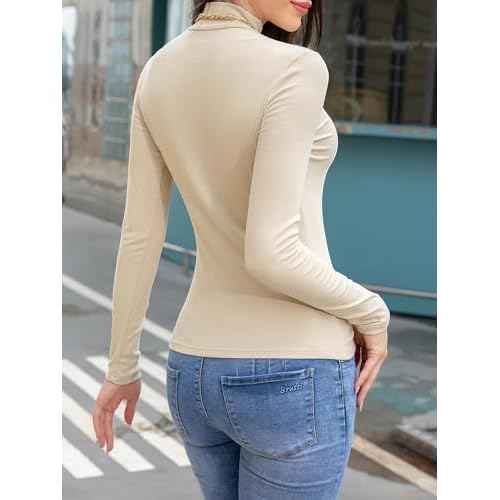 Womens Ribbed Long Sleeve Mock Neck Tops Fall Winter Fitted Shirts for Women 2025