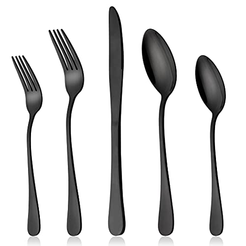 LIANYU Black Silverware Set for 2 - 10-Piece Stainless Steel Flatware