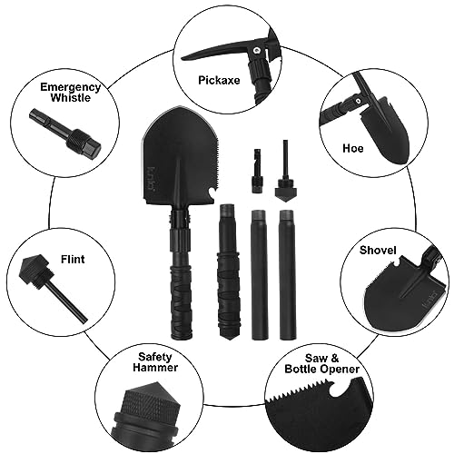 Folding Camping Shovel 31in Heavy-Duty Survival Spade with Pickaxe & Bag - Black / Standard E-Tool