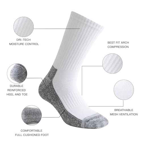 JOYN?E 8 Pair Mens Thick Cushioned Athletic Crew Socks Breathable Moisture Wicking Work Running Socks for Men Size 9-12/12-15