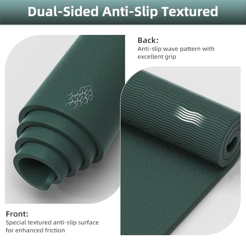 Extra Wide Yoga Mat 75x32 Inches with Deer Print - Green - Non-Slip Exercise & Fitness Mat