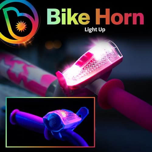 Pink LED Bike Horn with 12 Sound Effects & Color Changing Lights - Handlebar Mount, Weather Resistant