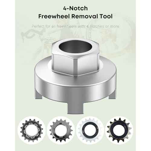 Pawfly Bike Single Speed Freewheel Removal Tool with Sprocket & Chain Cleaning Brushes, 4 Notch Sprocket Puller Tool, BMX Bicycle Freewheel Remover, One-Speed Freewheel Disassembly Tool, Silver