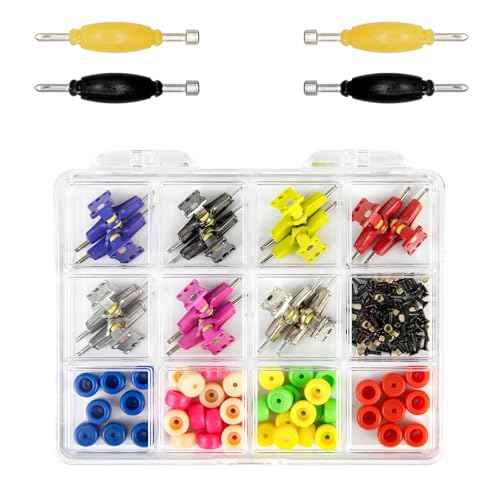 SIXPOINTS 156 Pieces DIY Fingerboard Making Kit Case-31mm Multicolour Trucks,Wheel, Screws,Nuts,Spanner,Compatible with Most Finger Board Repair Replace Tool (Multicolour Trucks Repair Box)