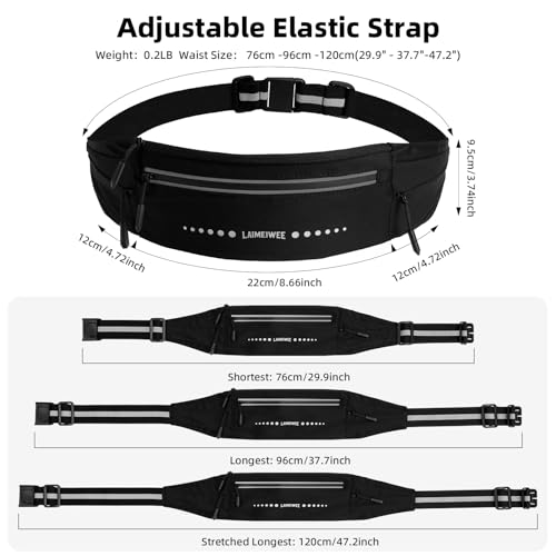LAIMEIWEE Water-Resistant Running Belt Black - Lightweight Waist Pack for Men & Women with 4-Zone Organization, Reflective Strips