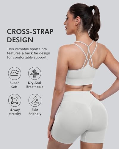 Sports Bras for Women 4 Pack - Medium Support Padded Seamless Racerback, Black, Pink & Grey