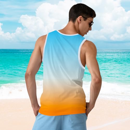 Mens Beach Tank Top Sleeveless Shirt for Summer American Flag Print Graphic - Large