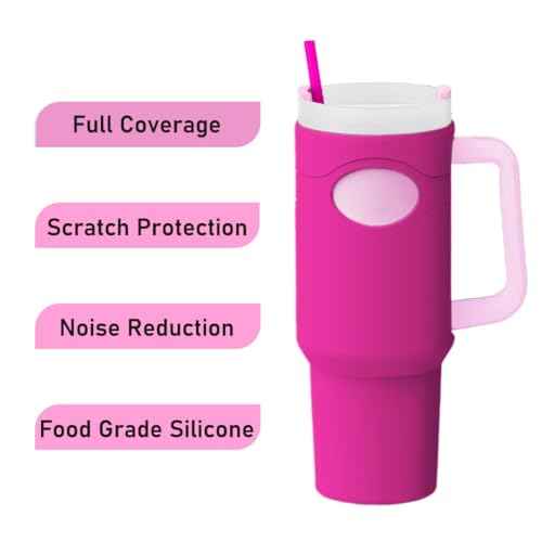 Silicone Boot for Stanley Cup 40 oz Accessories Sleeve Boots Bottom Protector & Replacement 12¡± Straw Set Compatible for Stanley Tumbler Quencher with Handle Full Body Case Anti-Slip