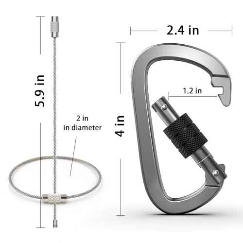 Premium Aluminum D Ring 4" Locking Carabiner Clips with Screw Gate, Set of 4, Lightweight & Durable for Hiking, Camping, Hammock, Dog Leash Harness, Keychains
