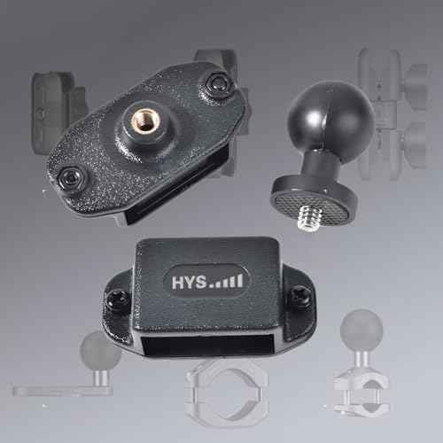 HYS Handheld Ham Radio&Mic with Belt Clip Single Side Radio Mount, CB Radio with Belt Clip Holder Mounting Kit with 1'' Ball Mount Adapter Compatible with RAM Mounts B Size Double Socket Arm