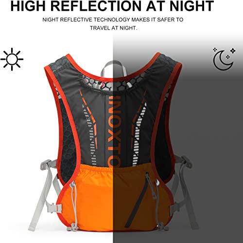 INOXTO Lightweight Hydration Vest Backpack with 1.5L Water Bladder - Dark Orange Stripe