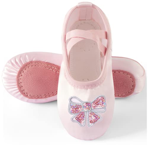 Triple Deer Ballet Shoes for Girls - Pink Bow, Toddler & Kids Satin Practice Slippers