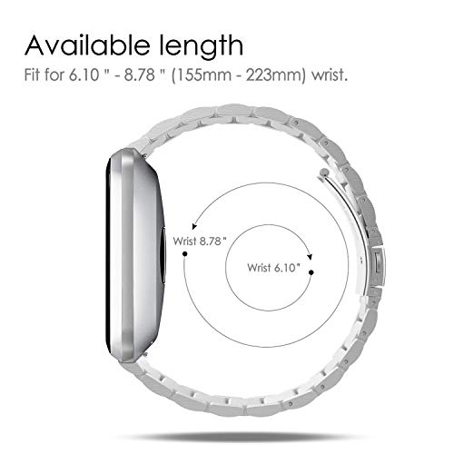 FINTIE Metal Watch Band for Fitbit Versa 2, Versa Lite & Versa 1 - Silver