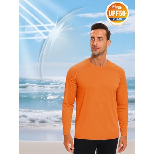 NEYOUQE Men's Sun Protection UPF 50+ Shirts Long Sleeve Running Workout Athletic Gym Shirt UV Swim Fish Rash Guard Hiking