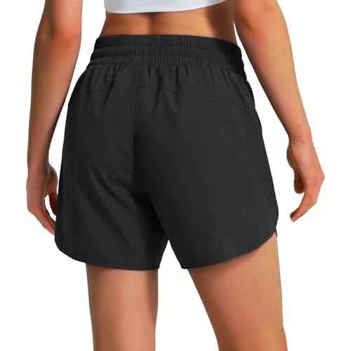 Ksmien Women's 5" Athletic Running Shorts Quick Dry Lightweight Workout Gym Shorts with Zipper Pockets UPF 50+
