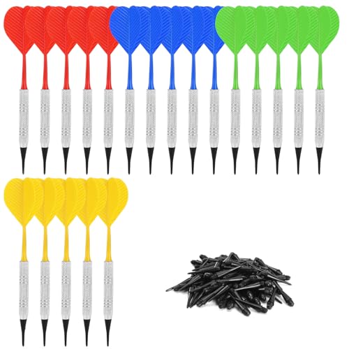 Silver Soft Tip Darts Set for Electronic & Plastic Dartboards - 20 Darts + 100 Tips