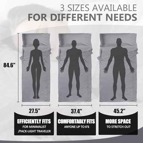 Frelaxy Ultralight Sleeping Bag Liner Gray No Zipper 27.5x84.6in Travel Sheet