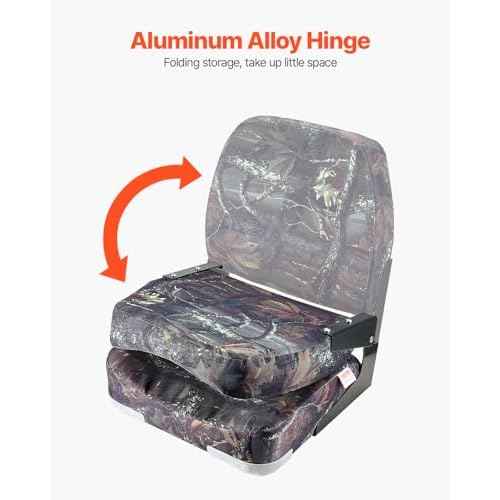 VEVOR Camo Boat Seat, Camouflage Low Back Folding Fishing Boat Seat 2 Pack with Thickened Sponge Cushion & PU Polyester Fabric, Strong PP Frame, Flip Up for Boats, Yachts, Ships