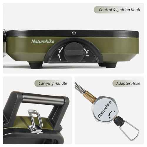 Naturehike 2 Burner Folding Camping Stove with Griddle, Portable Camp Isobutane Gas Stove with 16000 BTU Adjustable Burners & Piezo Ignition