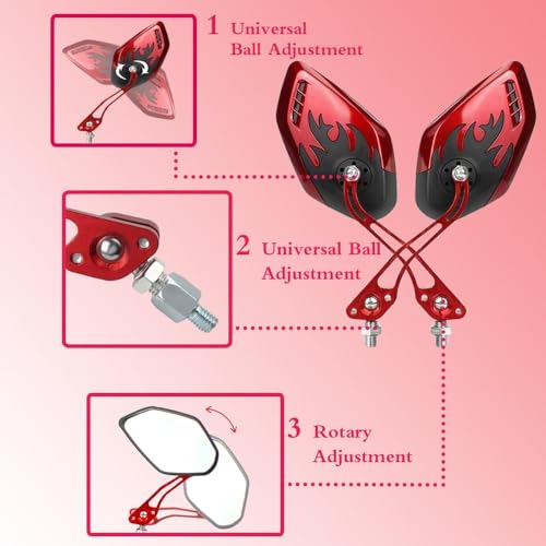 Bike Mirrors for Electric Bikes - 2 Pack Handlebar Rearview Mirror, Red