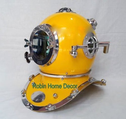 Robin Exports Antique Yellow Diving Helmet US Navy Anchor Engineering Divers Helmet Replica