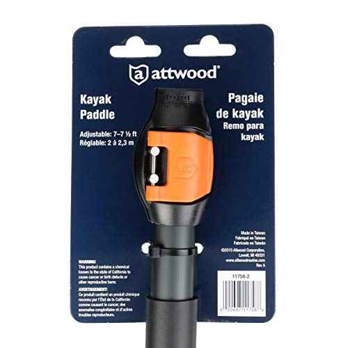 Attwood 11758-2 Vibrant Asymmetrical Paddle, Length-Adjustable, 7 to 7 ¨ö Feet Long, Black Blades, Kayaking