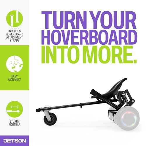 Jetson JetKart 2.0 Universal Hoverboard Attachment, 6" Tire, Bucket Seat, Adjustable Footrest Accommodates Most Heights, Ages 12+, Black, JKAR20-BK