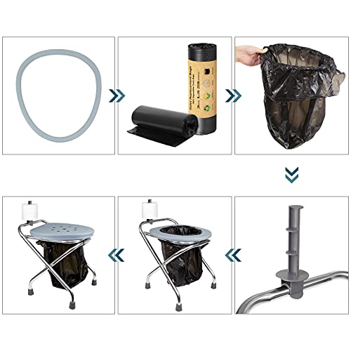 Portable Camping Toilet Seat 16-Inch Stainless Steel Foldable Travel Toilet for Adults