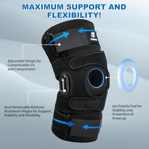 Heavy Duty Hinged Knee Brace with Side Stabilizers & Open Patella Gel Pad - Large, Black