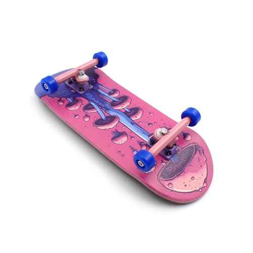 SPITBOARDS¢ç 36 x 96 mm Wood Fingerboard Complete Set-Up, Pre Assembled, 5-Layers Wood, Pro Trucks with Lock Nuts, CNC Bearing Wheels, Real Wear Graphics, Lasered Foam Grip Tape, Alien Mushrooms