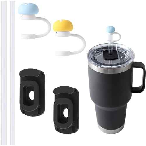 Silicone Straw Lid Accessories Set Compatible with YETI 30 oz Travel Mug, Convert Stronghold Lid to Straw Lid, Magnetic Slider Replacement, Including Straws, Spill Stoppers and Straw Covers