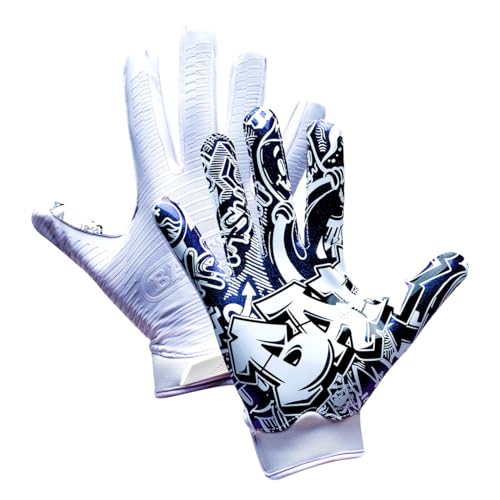 Adult Large Football Receiver Gloves - Graffiti Doom Pattern, Tight Fit, High-Grip