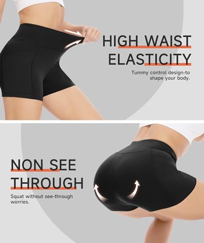 Women's Pockets Biker Shorts - 5 Inch Navy Blue Spandex Workout Yoga