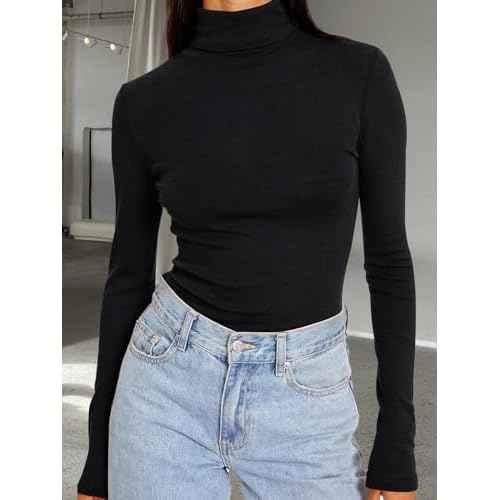 Trendy Queen Women's Turtleneck Long Sleeve Shirts Fall Fashion Basic Thermal Underwear Tops Winter Clothes 2025