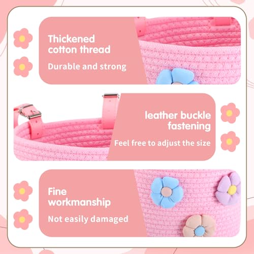 Kids Bicycle Basket Cotton Rope Woven Front Basket Pink - Childrens Bike Accessory